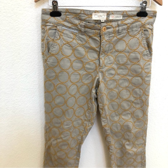 Chino by Anthropologie Tan Embroidered Pants 28 Relax Fit Cuffed - Picture 5 of 16